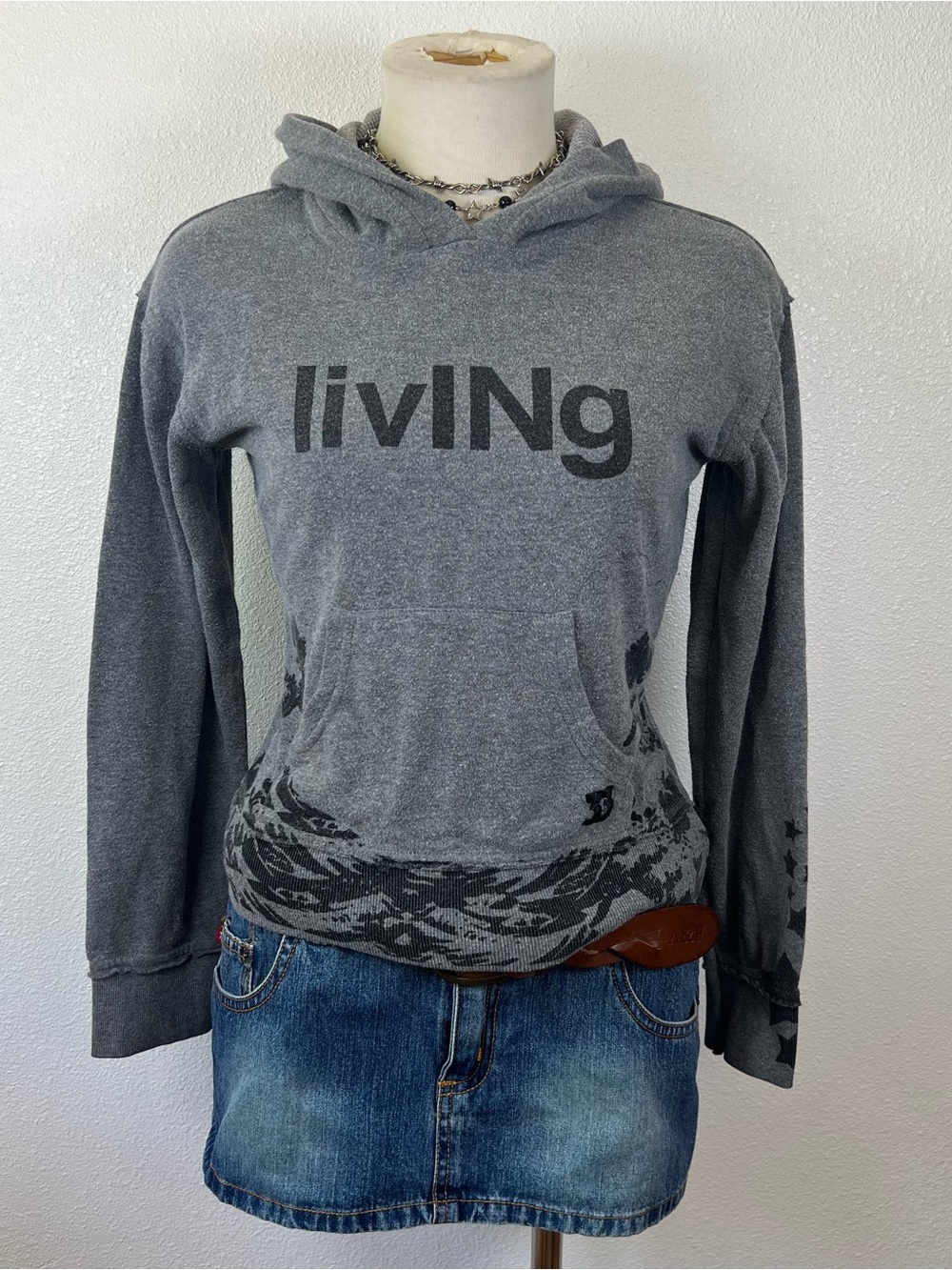 Gray Hooded Women’s Grunge Sweater
